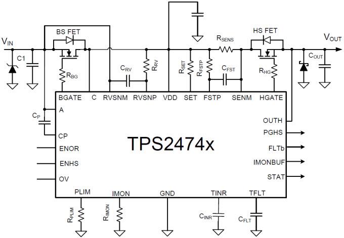 Schematic - Texas Instruments TPS2474x Hot Swap & ORing Controller