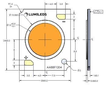 Mechanical Drawing - Lumileds LUXEON CoB Core Range (Gen 3)