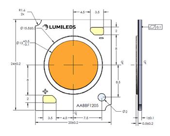 Mechanical Drawing - Lumileds LUXEON CoB Core Range (Gen 3)