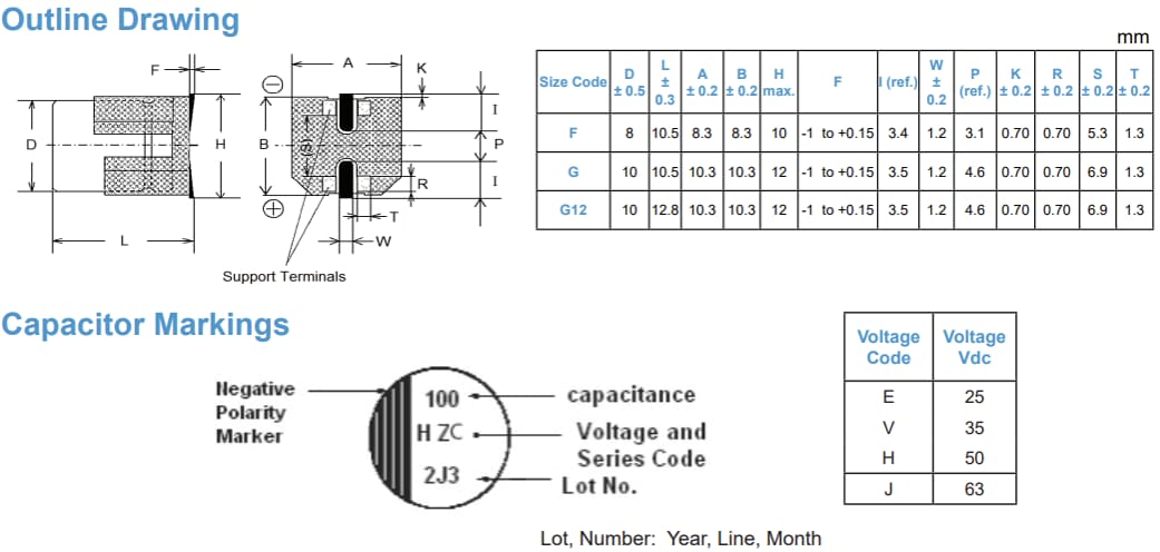 Mechanical Drawing - Cornell Dubilier / Knowles HZC_V High Vibration SMT Capacitors