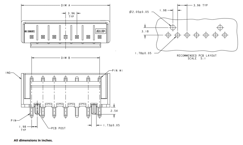 Mechanical Drawing - TE Connectivity / AMP Connectors Economy Power (EP) Headers