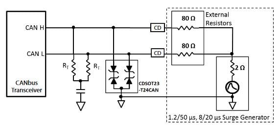 Application Circuit Diagram - Bourns CDSOT23-T24CAN-Q AEC-Q101 CANbus Protectors