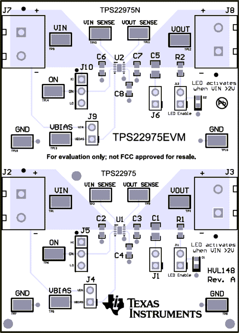Mechanical Drawing - Texas Instruments TPS22975EVM Load Switch Evaluation Module (EVM)