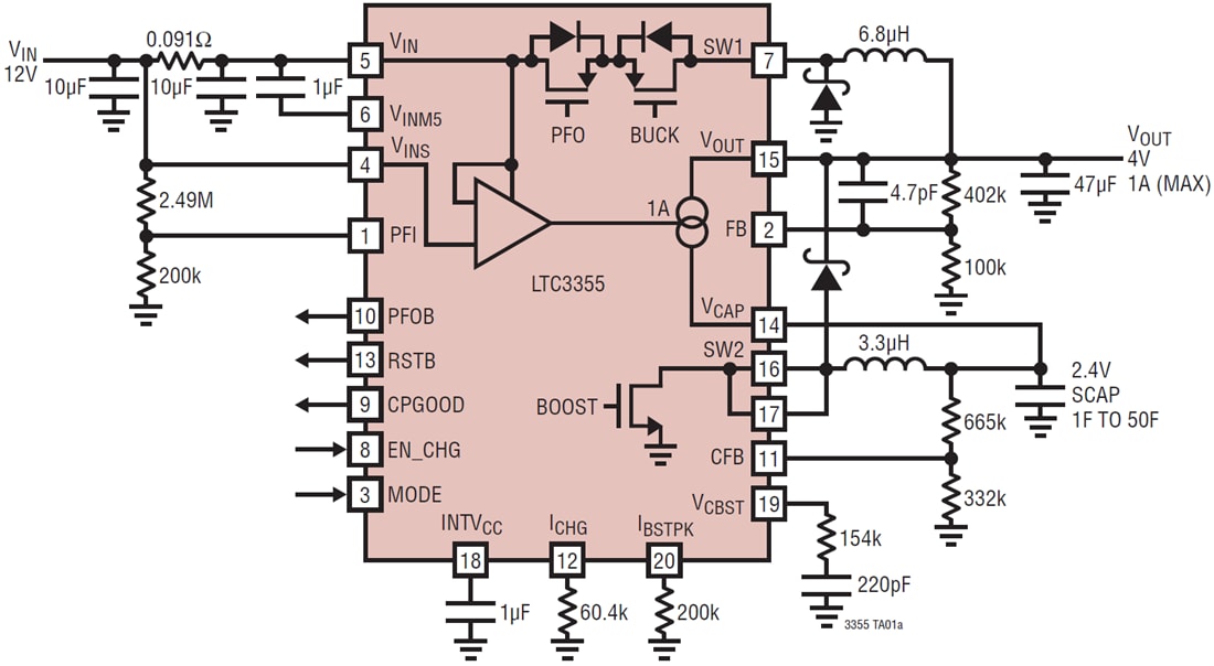 Application Circuit Diagram - Analog Devices Inc. LTC3355 Buck DC/DC with Integrated SCAP Chargers