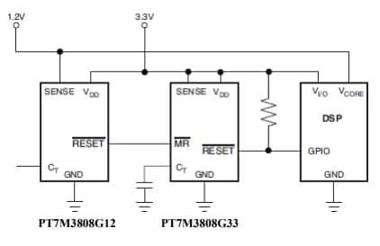 Application Circuit Diagram - Diodes Incorporated PT7M3808 Microprocessor Supervisory Circuits