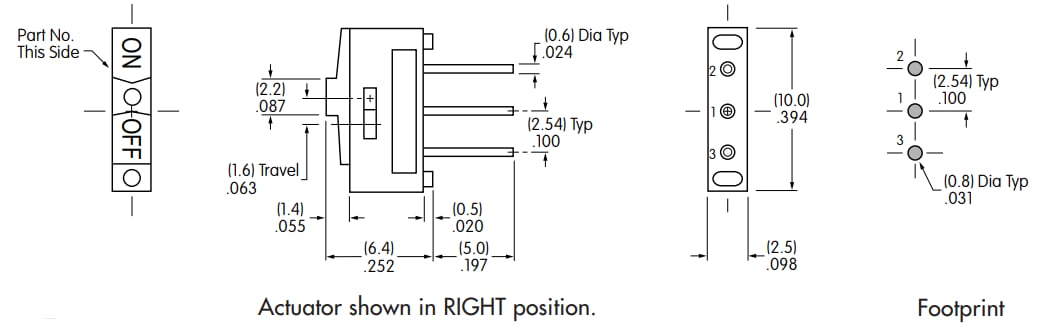Mechanical Drawing - NKK Switches SM Ultra-Miniature Slide with Legend