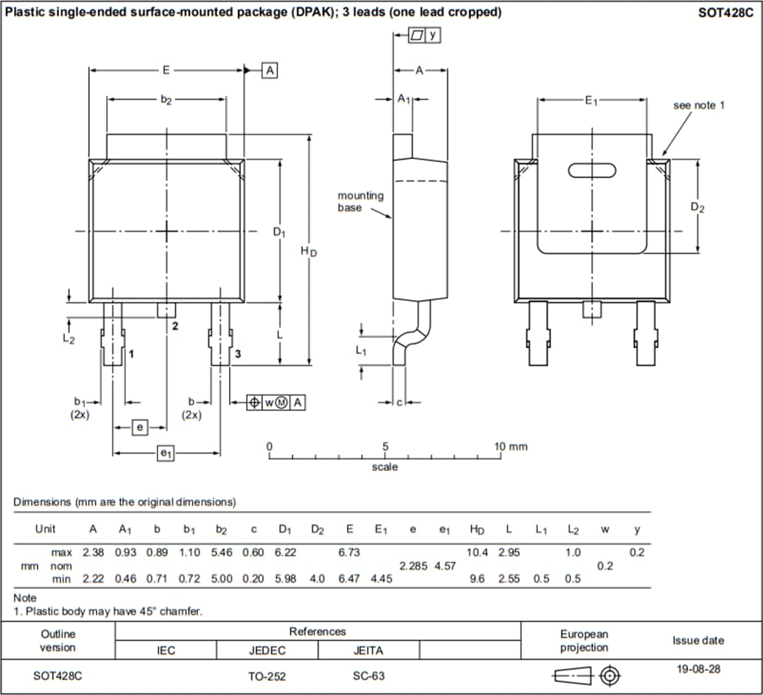 Mechanical Drawing - Nexperia MJD31C & MJD32C 100V 3A Bipolar Transistors