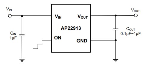 Application Circuit Diagram - Diodes Incorporated AP22913 Single Slew Rate Controlled Load Switches