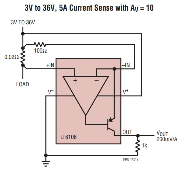 Application Circuit Diagram - Analog Devices Inc. LT6106 High Side Current Sense Amplifiers