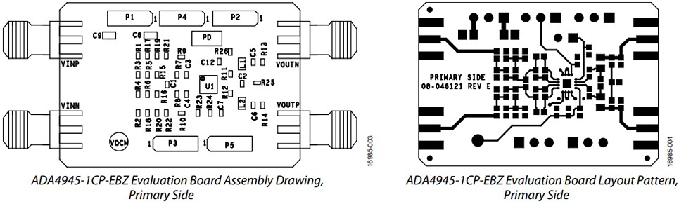 Mechanical Drawing - Analog Devices Inc. ADA4945-1CP-EBZ Amplifier Evaluation Board