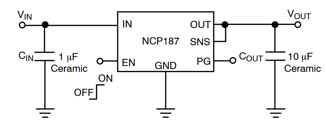 Application Circuit Diagram - onsemi NCP187 1.2A Low Dropout Linear Voltage Regulator