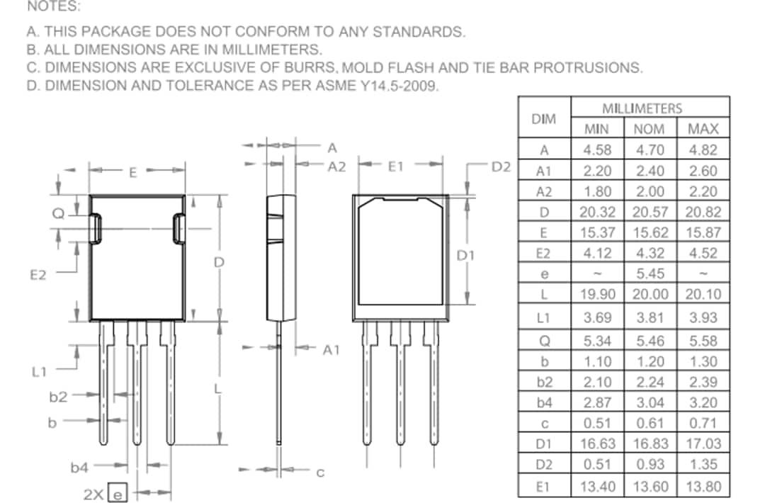 Mechanical Drawing - onsemi FGY60T120SQDN 1200V 60A Ultra Field Stop IGBT