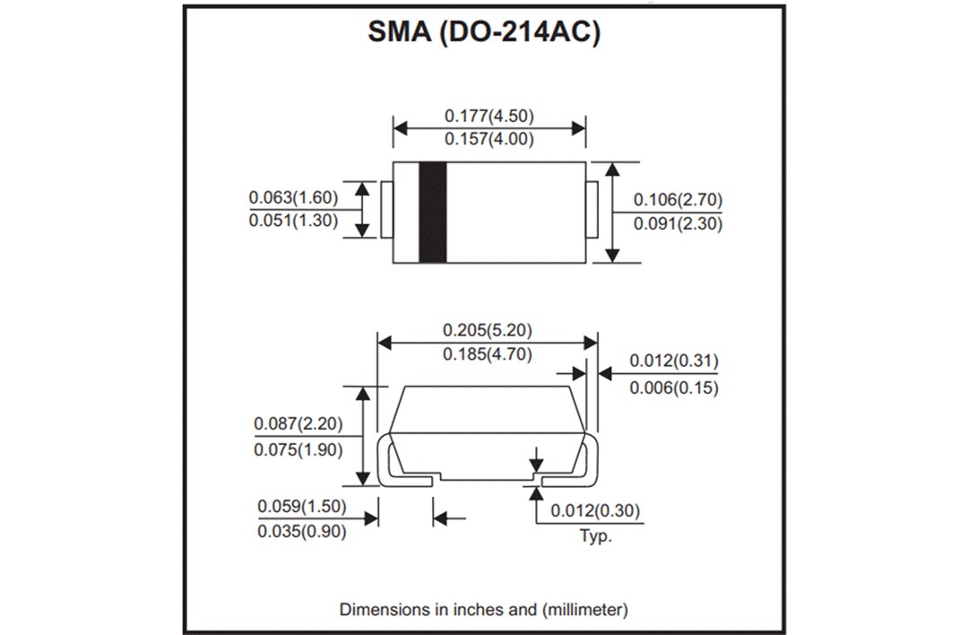 Mechanical Drawing - Comchip Technology SS2x-HF SMD Schottky Barrier Rectifiers