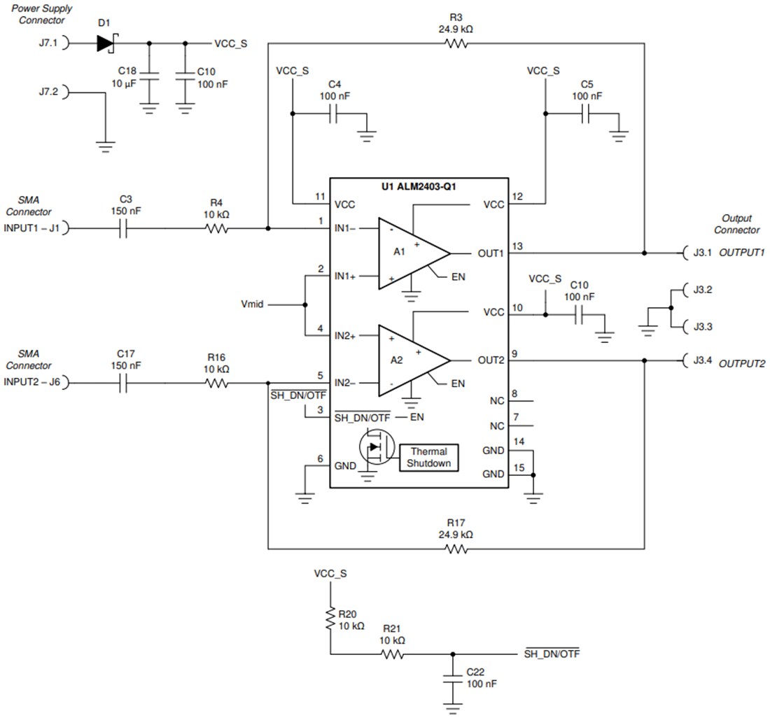 Schematic - Texas Instruments ALM2403Q1EVM Op Amp Evaluation Module (EVM)