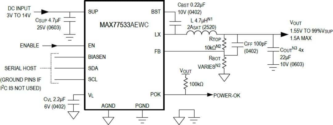 Application Circuit Diagram - Analog Devices Inc. MAX77533 High-Efficiency Buck Regulator