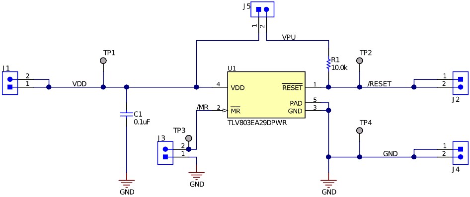 Schematic - Texas Instruments TLV803EA29DPW-EVM Reset IC Evaluation Module