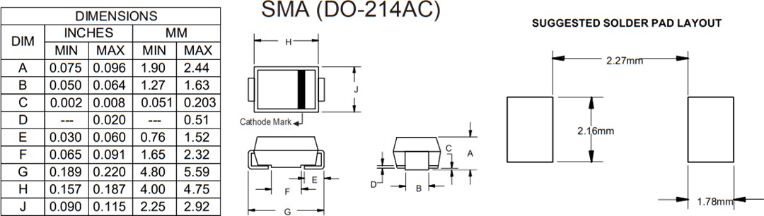 Mechanical Drawing - Micro Commercial Components (MCC) SS12-L to SS110-L Schottky Rectifiers