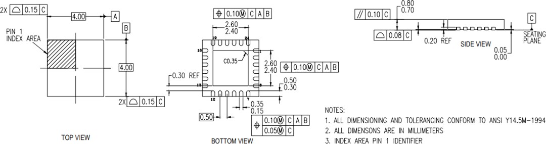 Mechanical Drawing - Renesas Electronics RC22504A & RC32504A FemtoClock® 2 Synthesizers