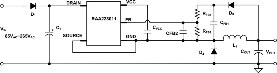 Renesas Electronics RAA223011 700V Non-Isolated AC-DC Buck Regulator