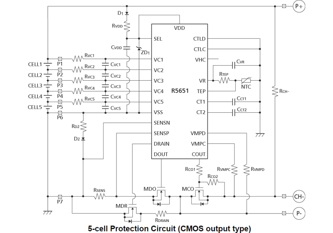Application Circuit Diagram - Nisshinbo R5651T Battery Protection IC