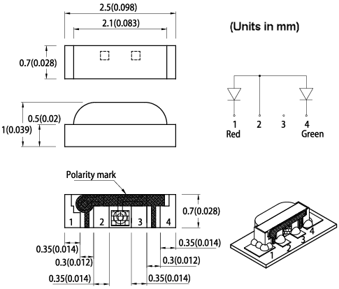Mechanical Drawing - Kingbright APFA2507x RA Bi-Color SMD LEDs