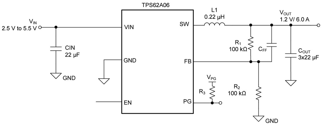 Application Circuit Diagram - Texas Instruments TPS62A06 Step-Down Buck DC/DC Converters