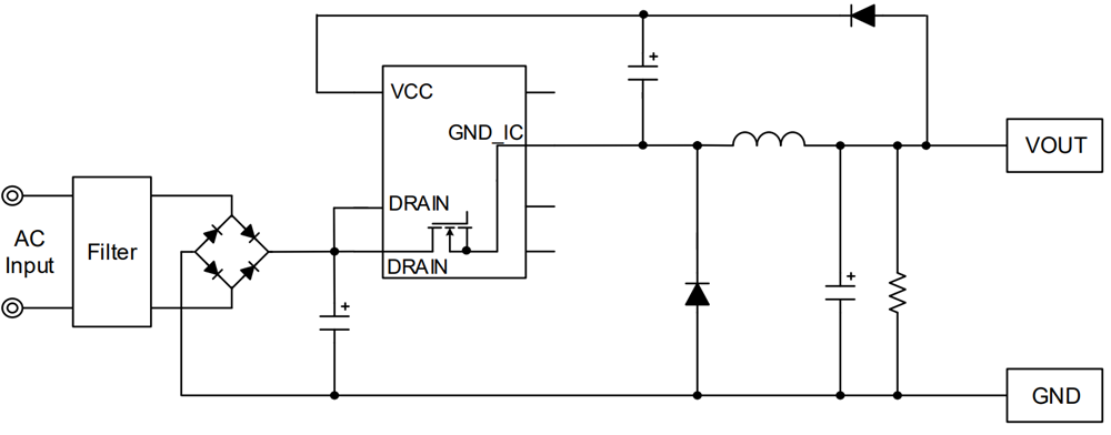 Application Circuit Diagram - ROHM Semiconductor BM2P121W-Z &  BM2P131W-Z PWM DC/DC Converter ICs