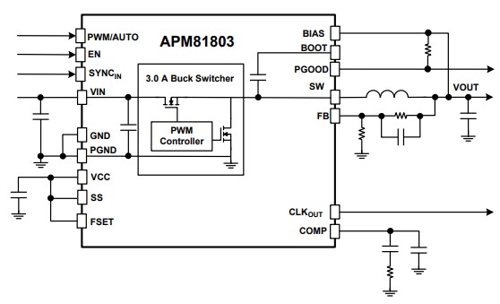 Application Circuit Diagram - Allegro MicroSystems APM81803 Synchronous Buck Regulator Module