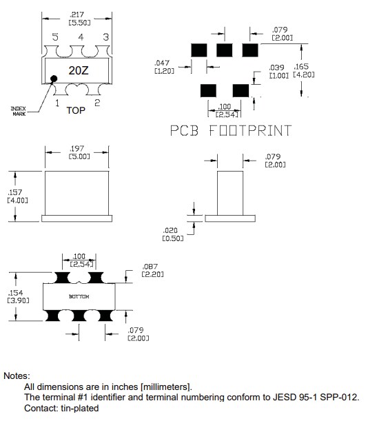 Mechanical Drawing - Qorvo QPP0020 Broadband/CATV Transformer (3.06:1 Ratio)