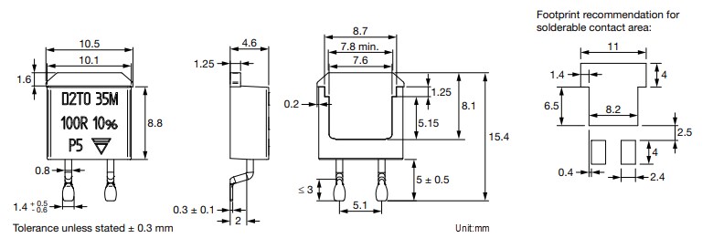 Mechanical Drawing - Vishay / Sfernice D2TO35M Surface-Mount Power Resistors