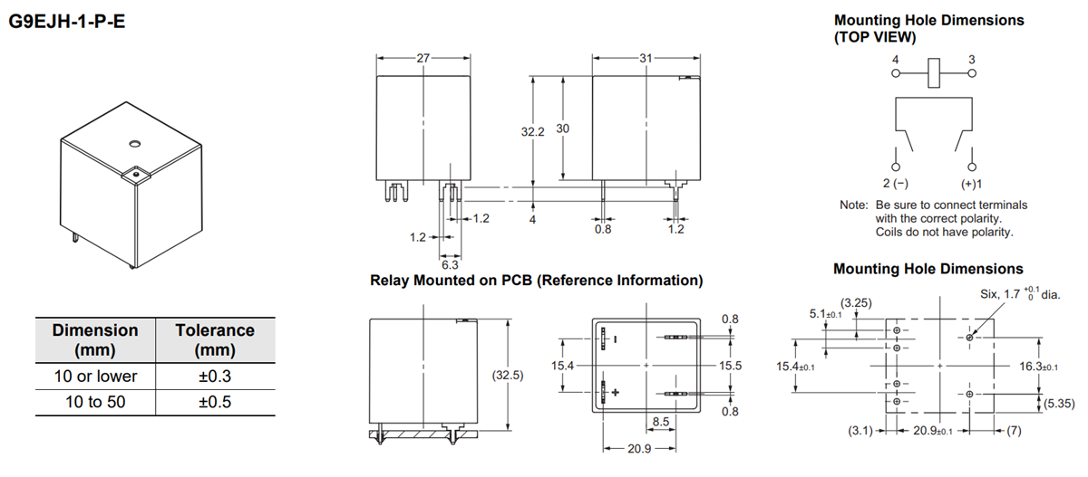 Mechanical Drawing - Omron Electronics G9EJH DC Power Relays