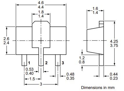 Mechanical Drawing - Nexperia PBSS4250X NPN Bipolar Transistor