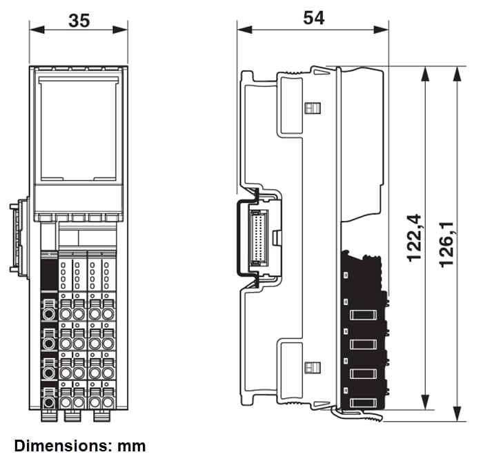 Mechanical Drawing - Phoenix Contact AXL F CNT2 1H Function Module